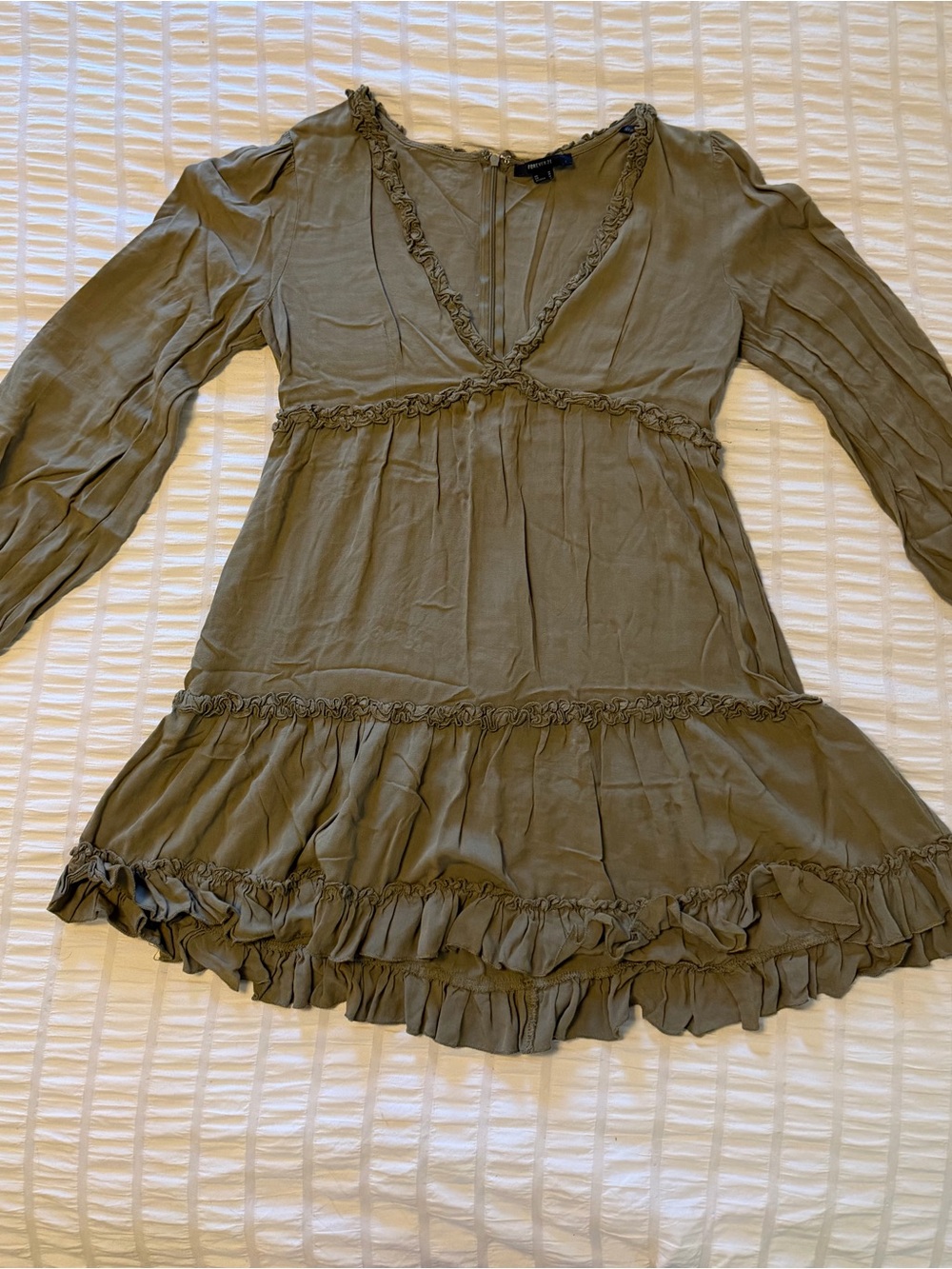Forever 21 Olive Ruffle-Trim Mini Dress